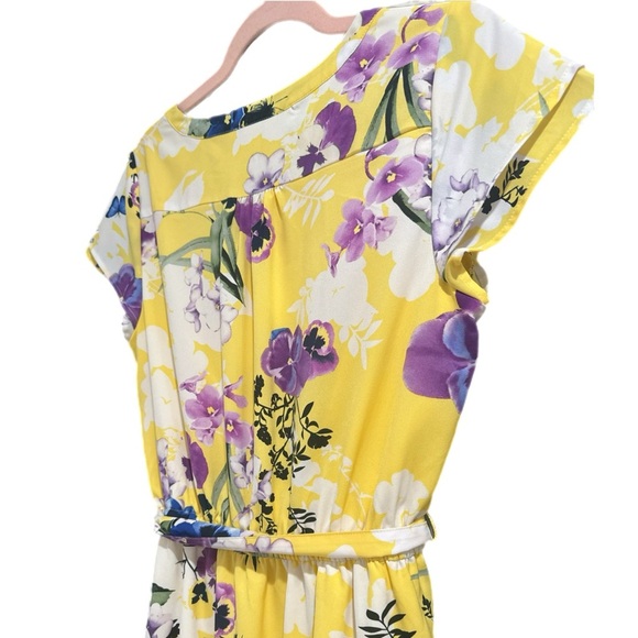 CHRISTOPHER & BANKS Dress Yellow Violet Floral Short Sleeve Knee Length Sz Small - Picture 9 of 15